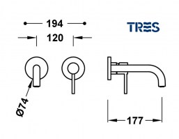 MEDIDAS MONOMANDO LAVABO MURAL STUDY TRES